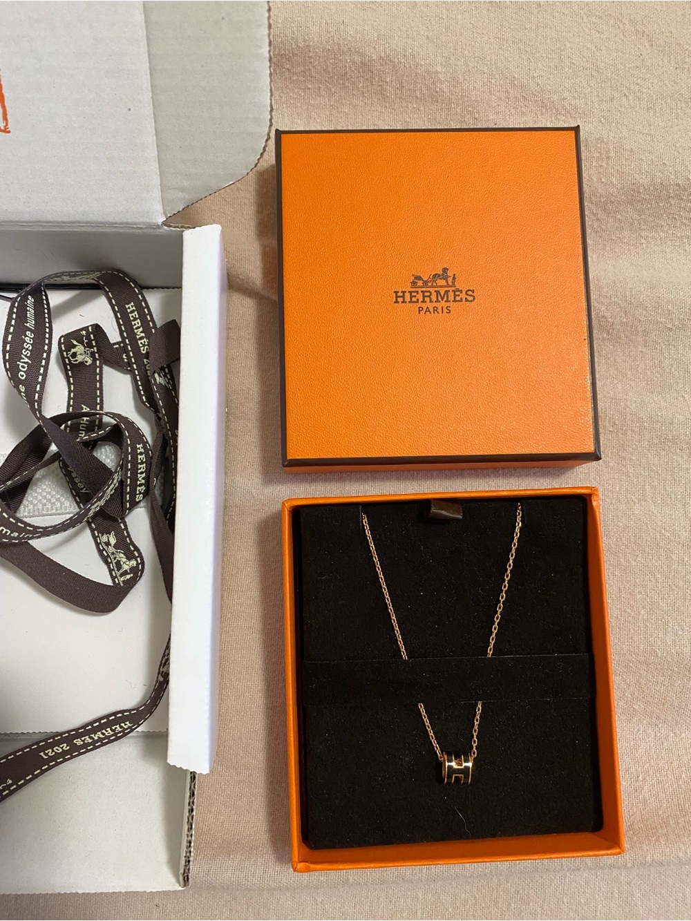 Hermes Mini Pop H Pendant Necklace - Rose Gold/Noir(Black)